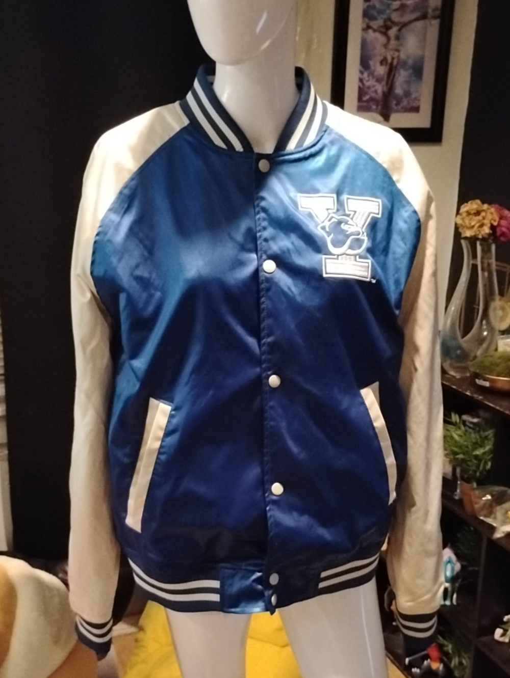 H&M Yale Blue and Cream Varsity Bomber Jacket - Picture 3 of 6